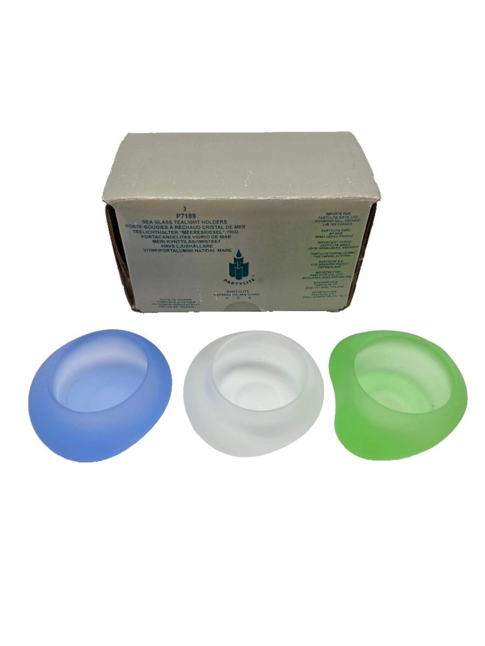 PartyLite Set Sea Glass Blue Green White Tealight Holders P7189 Retired New Read